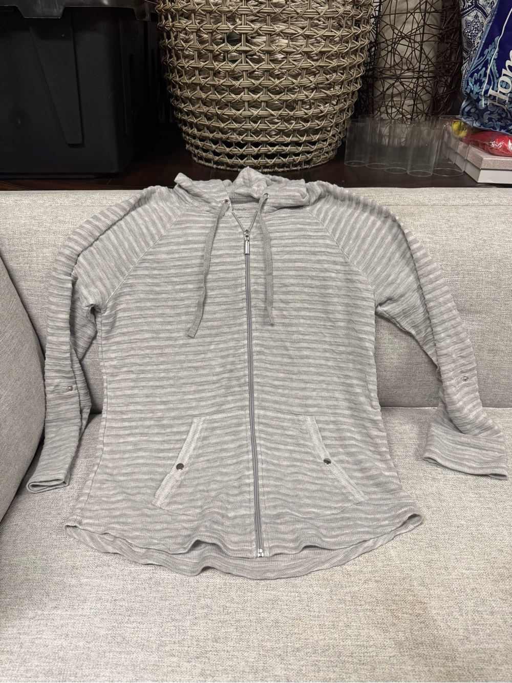 Style & Co. Light Gray Ribbed Zip Hoodie